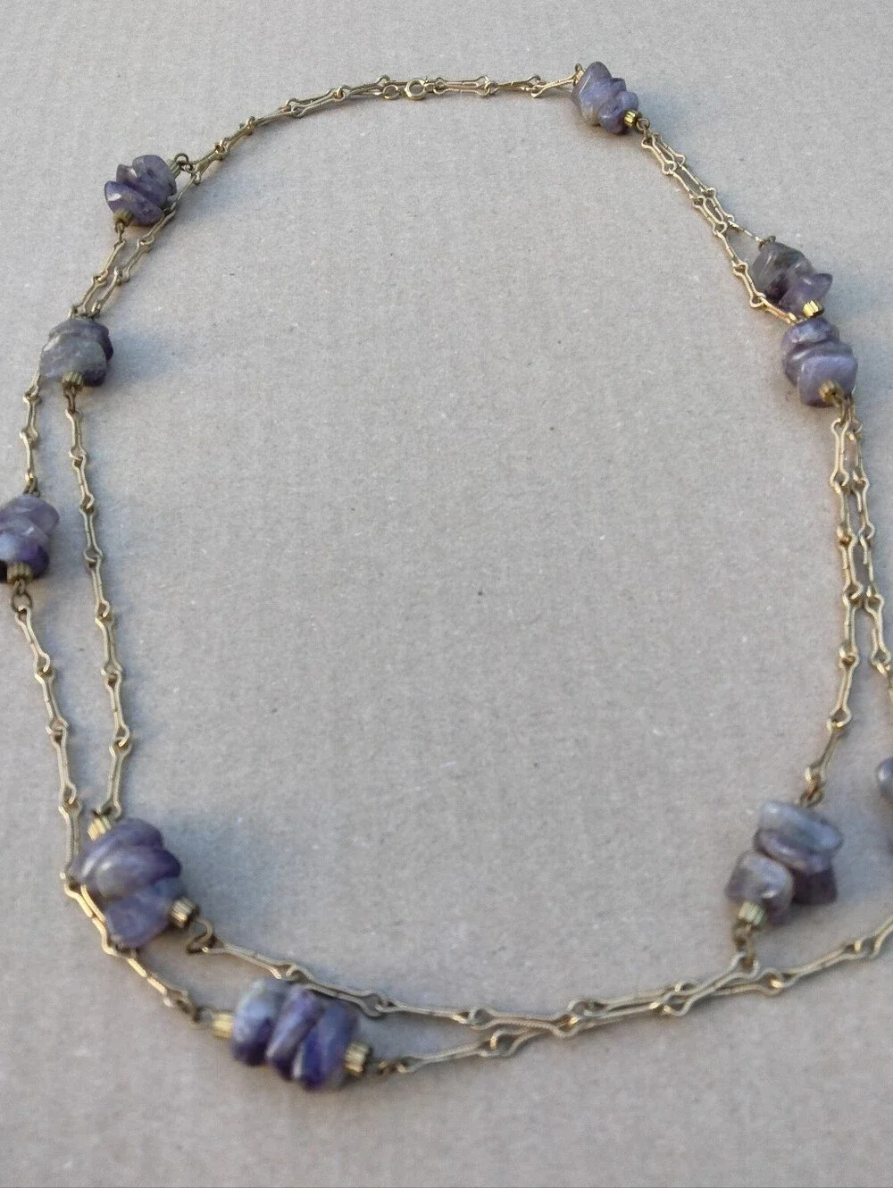 Vintage Gold Color Chain Necklace with Purple Amethyst Bead Accents